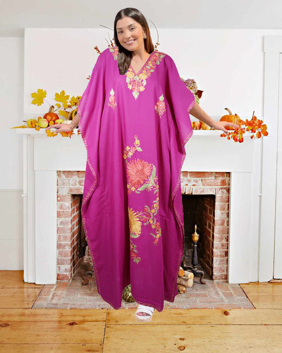 Embroidered Holiday Caftan Maxi dress Pink Boho Kaftan L-3XL