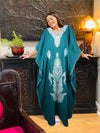 Embroidered Kaftan Maxi Dress Green Cruise Caftans  L-2XL