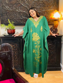  Green Embroidered Caftan Dress Boho Gypsy L-2X