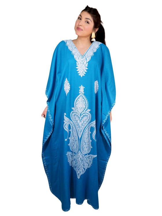 Women's Kaftan Maxi Dress Blue Embroidered Caftans L-2XL