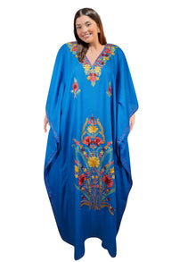  Womens Kaftan Maxi Dress Blue Embroidered Dresses L-2XL