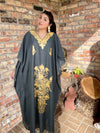 Woman Caftan Dress Black Floral Embroidered Maxi Dresses L-2XL