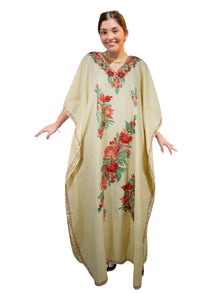  Womens Kaftan Maxi Dress Yellow Embroidered Kaftan  L-2XL