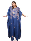 Women's Kaftan Maxi Dress, Blue Embroidered Caftans L-2XL