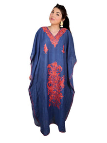  Women's Kaftan Maxi Dress Blue Beach Embroidered Caftans L-2XL