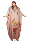 Women's Kaftan Maxi Dress, Pink Embroidered Kimono Caftan L-2XL