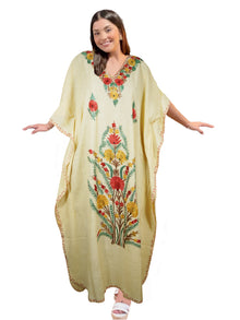  Yellow Maxidress, Floral Embroidered Resort Kaftan Dresses L-2XL