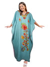 Bohemian Maxi Kaftan Sky Blue Kimono Caftan, Embroidered Muumuu, L-2XL