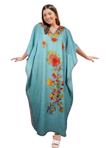  Bohemian Maxi Kaftan Sky Blue Kimono Caftan, Embroidered Muumuu, L-2XL