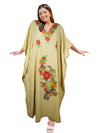 Womens Caftan Dress Beige Floral Embroidered Kaftan L-2XL