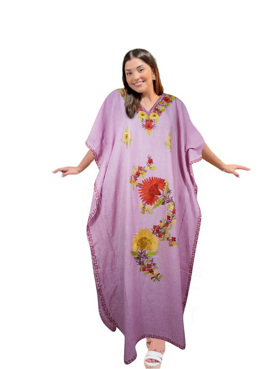 Women's Kaftan Maxi Dress, Pink Embroidered Caftans  L-2XL