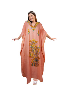  Women's Travel Maxi Kaftan Peach Embroidered Caftans L-2XL