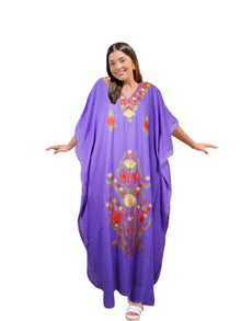  Womens Kaftan MAXI Dress Purple Embroidered Dress L-2XL