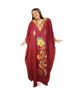 Womens Caftan Maxi Dress Red Floral Embroidered Kaftan L-2XL