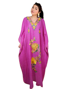  Women's Kaftan Maxi Dress Pink Embroidered Caftans  L-2XL