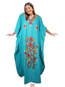  Women's Kaftan Maxi Dress Blue Embroidered Caftans L-2XL