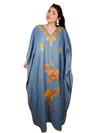 Womens Loose Kaftan Blue Luxury Embroidered Caftan L-2XL