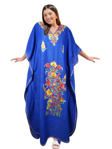  Women's Kaftan Maxi Dress Navy Blue Embroidered Caftans L-2XL