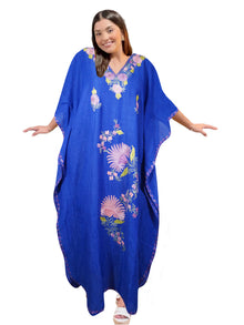  Women's Kaftan, Maxi Dress Admiral blue Cotton Embroidered Caftans L-2XL