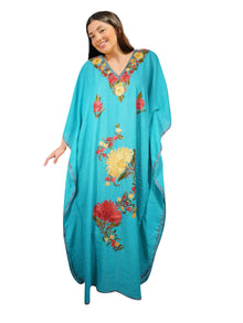  Womens Travel Maxi Dresses, Sky Blue Embroidered Caftan L-2XL