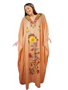  Womens  Kashmiri Kaftan Coral Peach Floral Embroidery Caftan L-2XL