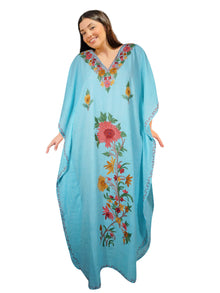  Womens Kaftan Maxidress Arctic Blue Embroidered Caftan L-2XL