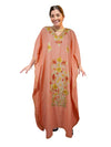 Womens Embroidered Kashmiri Kaftan Coral Peach Floral Caftan L-2XL