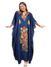 Women's Kaftan Maxi Dress, Navy Blue Embroidered Caftans, L-2XL