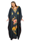 Womens Maxi kaftan dress Jade Black  embroidered Maxi Caftan L-2XL