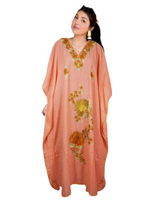  Womens Embroidered Kashmiri Kaftan Peach Floral Caftan  L-XL