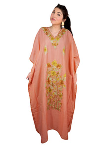  Kaftan for Women Coral Peach Floral Embroidered Caftan L-2XL