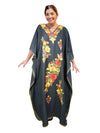 Womens Maxi kaftan dress, embroidered Jade Black Caftan L-2XL