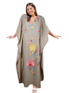 Women's Kaftan, Mauve Purple Cotton Embroidered Caftans L-2XL