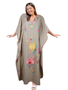  Women's Kaftan, Mauve Purple Cotton Embroidered Caftans L-2XL