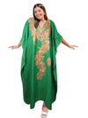 Women's Kaftan Maxi Dress Green Embroidered Beach Coverup Caftan L-2XL