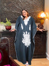 Women Evening Embroidered Long Black Kaftan Dress L-2XL