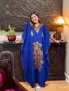 Women's Beach Maxi Dress, Navy Blue Embroidered Caftan L-2XL