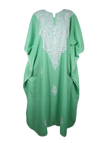  Mint Green Kaftan Dress, Women Evening Cruise, Resort Embroidered Long Dresses, L-2X