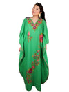 Womens Handmade Oversized Green Embroidered Kaftan Maxi Dress for Women L-2X