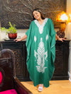 Womens Caftan Maxi Dress, Jade Green Embroidered Resort Maxi Kaftan Dresses L-2X