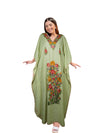 Womens Maxi Kaftan Dresses, Green Embroidered Dress L-2XL