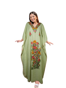  Womens Maxi Kaftan Dresses, Green Embroidered Dress L-2XL