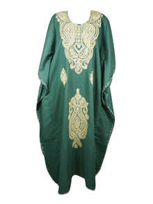  Womens Caftan Maxi Dress, Handmade Green Floral Embroidered Kimono Dresses L-2X