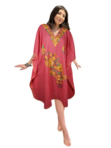  Embroidered Kaftan Dress Mid Length, Sunset Pink Caftan, Oversized Tunic L-2X