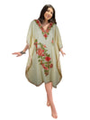 Champagne Embroidered Kaftan Dress, Resort Wear, Leisure Wear, Kimono Dresses, L-2X