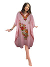 Womens Pink Short Kaftan Dress, Cotton, Boho Embroidered Caftan Dresses L-2X