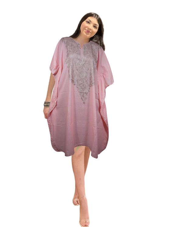 Boho Embroidered Caftan Dresses Leisure Wear, Cruise Dress, Short Kaftan Dresses L-2X