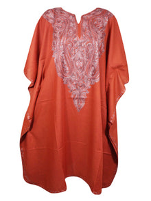  Boho Kaftan Soft Cotton Resort Dress Red Embroidered Short Caftan L-2X