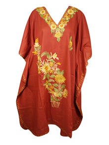  Womens Orange  Caftan Dress, Embroidered, Butterfly Sleeves, Cruise Kaftan Short Dress L-2X