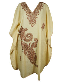  Womens Lemoncello Caftan Dress, Cotton, Embroidered Oversized Tunic Dresses L-2X